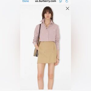 Burberry Beige Mini Skirt with Button On Front. NWT